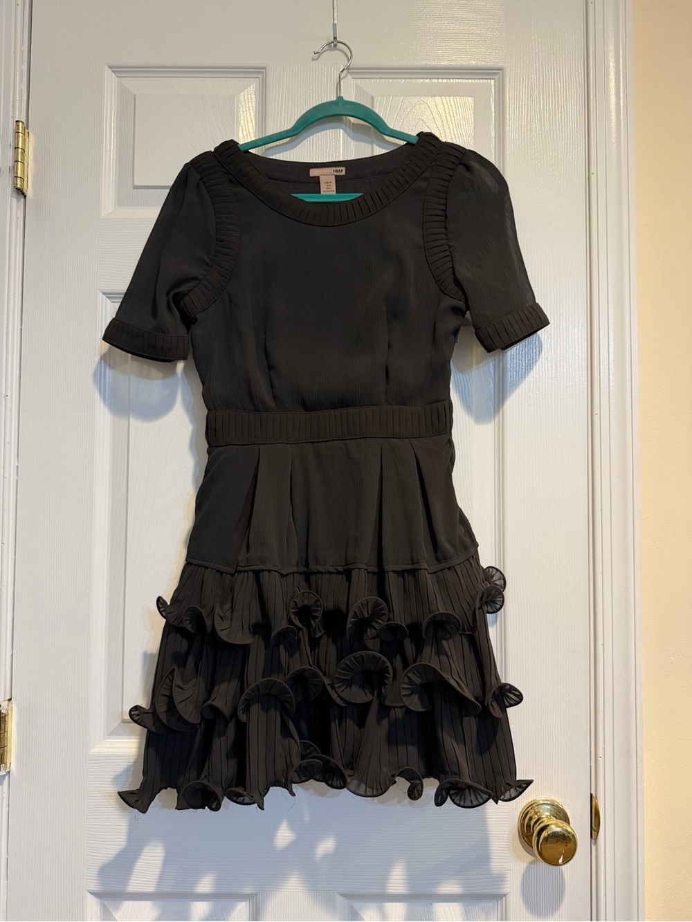 H&M Black Pleated Ruffle-Tier Dress